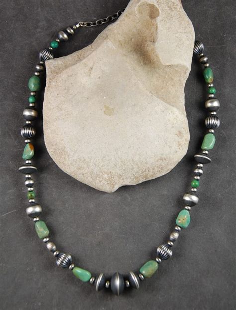 Sterling Silver Beads Green Turquoise Necklace Eagle Plumes Com