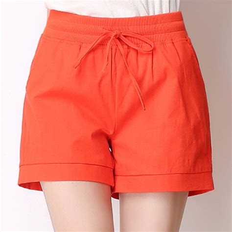 2016 Summer Style Women Elastic Waist Shorts Femele Candy Color Plus Size 4xl Cotton Linen