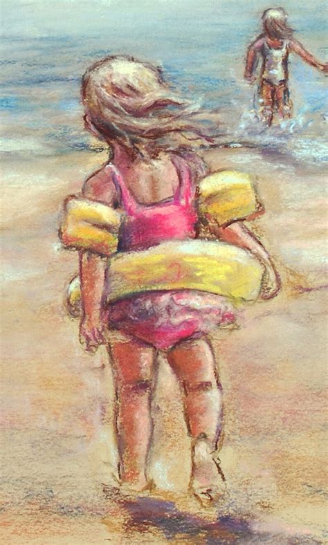 Beach Children Playing Original Pastel Painting Etsy