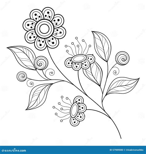 Vector Beautiful Monochrome Contour Flower Stock Vector Illustration