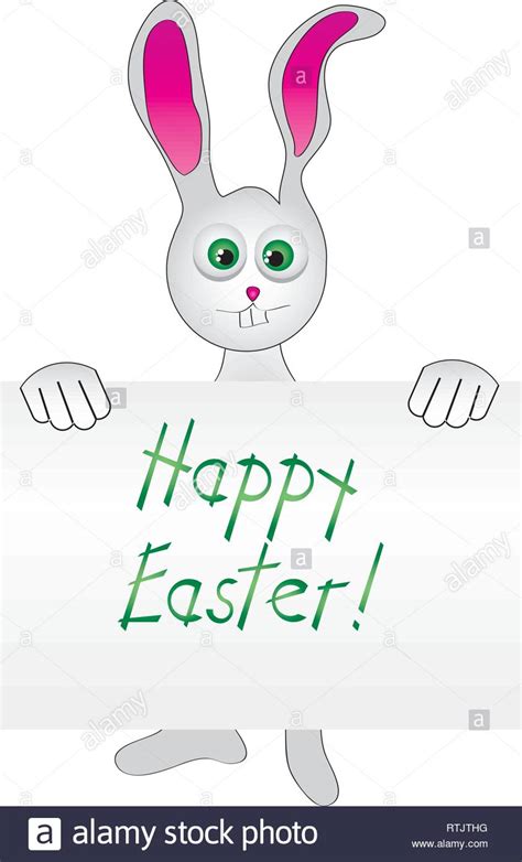 Cute Easter Bunny Rabbit With Paper Banner Use To Create Fun Easter