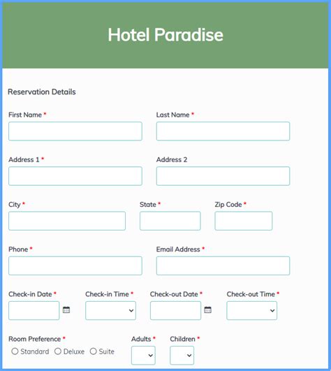 Hotel Reservation Forms And Templates Web Hotel Hoteles Hotel