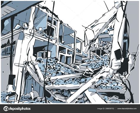 Illustration Collapsed Building Due Earthquake Natural Disaster
