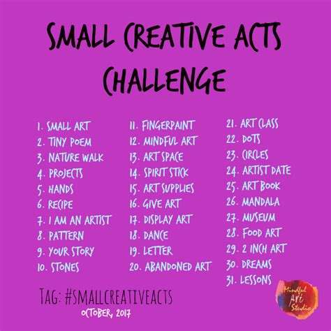 Small Creative Acts Challenge Mindful Art Studio