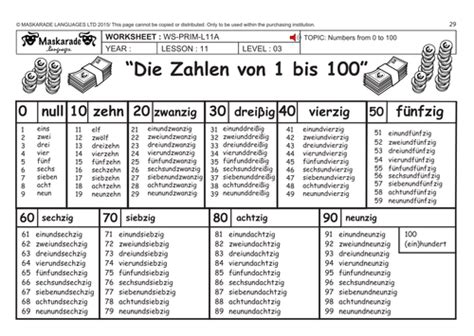 German Ks2 Level 3 Ks3 Year 7 Practising Numbers 1 To 100 My