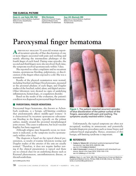 Paroxysmal Finger Hematoma Cleveland Clinic Journal Of Medicine