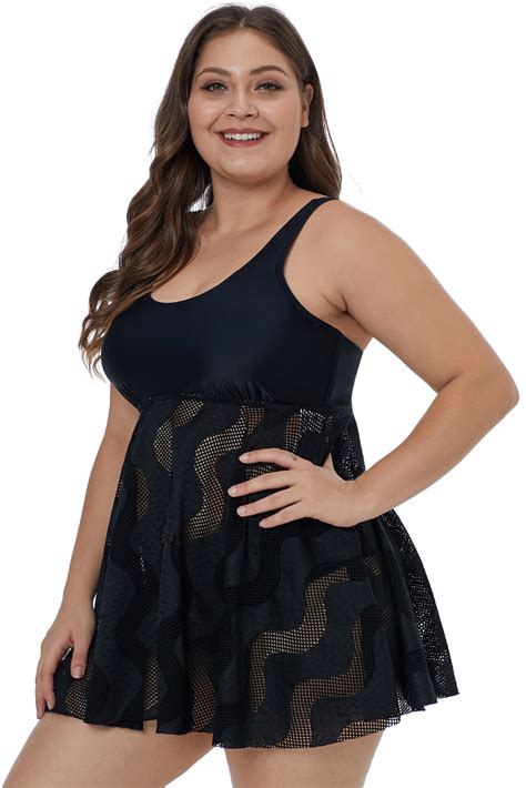 Black Plus Size Swim Dress Swimming Pool Summer Beach Sexy Women