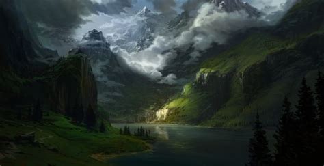 Desktop Wallpaper Fantasy Nature River Mountains Hd Image Picture