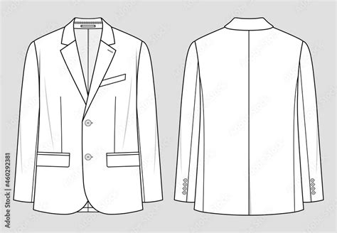 Suit Jacket Mens Office Wear Vector Technical Sketch Mockup