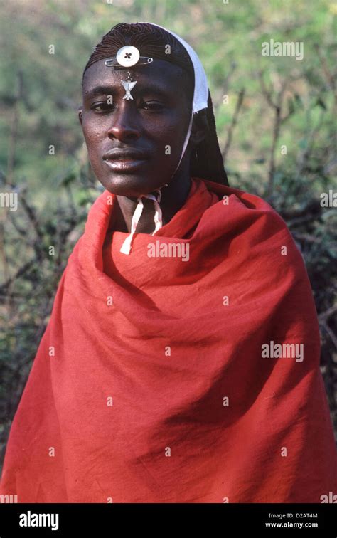 Kenya Maasai Man In Traditional Clothes Braided Hair Stock Photo Alamy