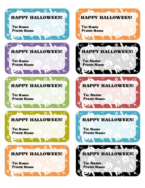 As a rule of thumb, laser printers and toner based photocopiers are suitable for printing on labels of all types. Halloween labels (10 per page) | Label templates ...
