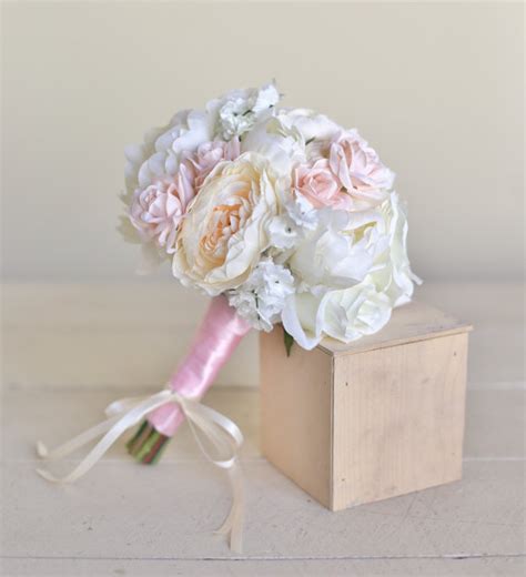 Silk Bridesmaid Bouquet Pink Roses Baby S Breath Rustic Chic Wedding