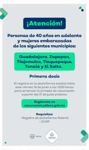 Y la aplicación de las dosis en este grupo poblacional comenzaría el próximo lunes. Registro Mi Vacuna Jalisco / Vacuna Covid 19 Para Adultos ...