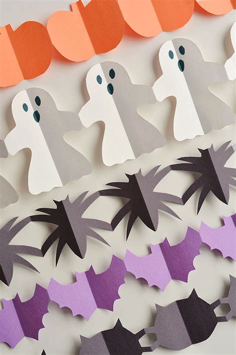 Halloween Paper Garland Cutouts Bats Spiders Pumpkins Ghosts And