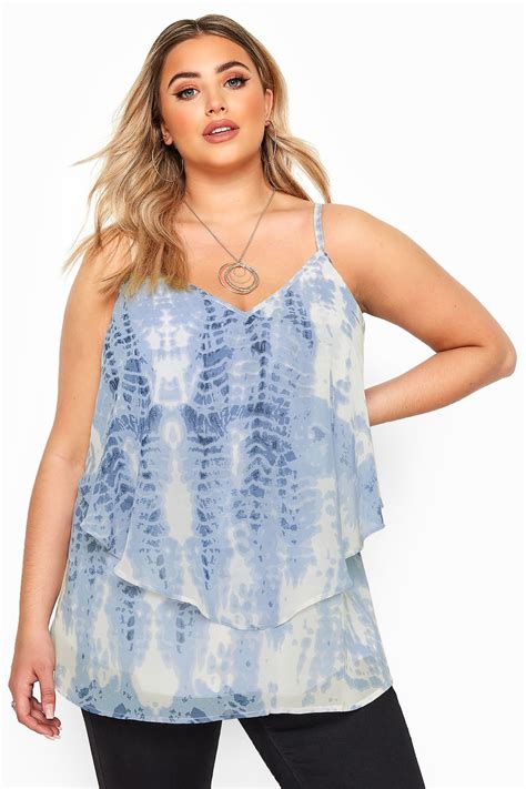 Yours London Blue Tie Dye Layered Cami Top Yours Clothing