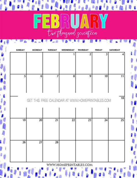Free February 2017 Calendar Printable Lovely Designs Home Printables