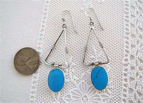 Abstract Turquoise Oval Dangle And Triangle Sterling Silver Etsy