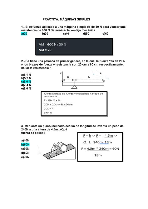 Práctica Máquinas Simples PrÁctica MÁquinas Simples 1 El Esfuerzo Aplicado A Una Máquina