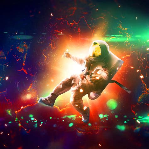 Download Wallpaper 3415x3415 Astronaut Flash Bright Colorful Sparks