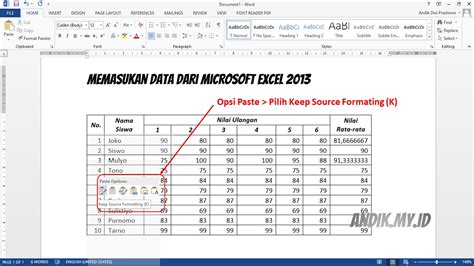 Cara Memasukan Tabel Microsoft Excel Ke Microsoft Word 2013 Andikmyid