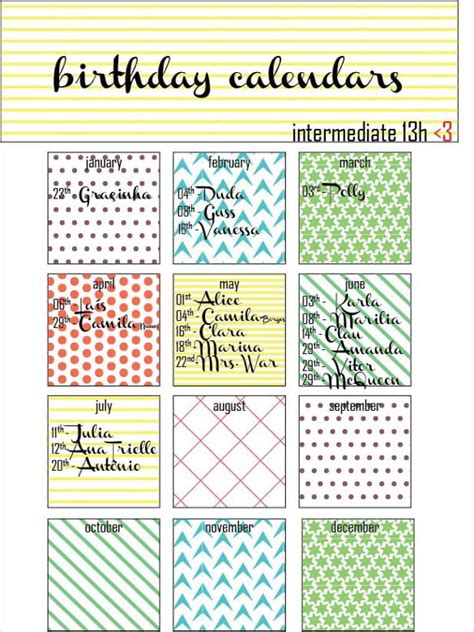 Birthday Calendar Calendar Template Printables Pinterest A Birthday