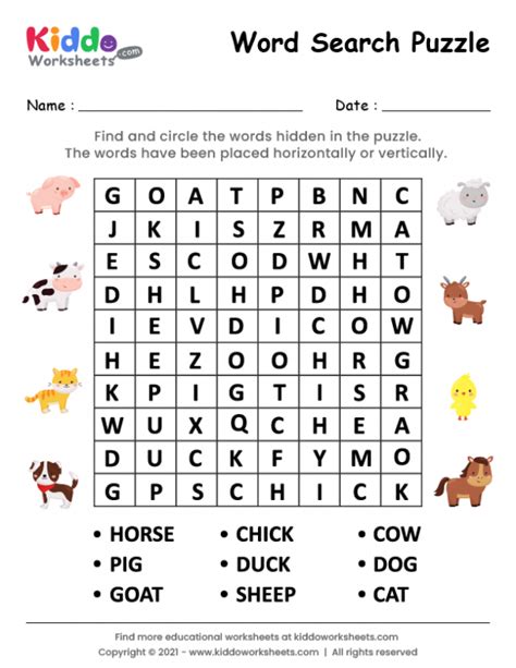 Fourth Grade Third Grade Free Printable Word Searches Animal