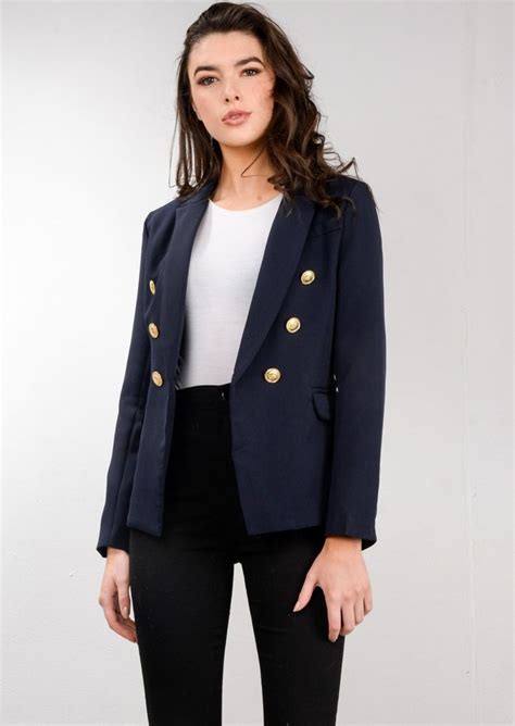 Military Style Tailored Blazer Jacket Navy Blue Blue Jacket Woman