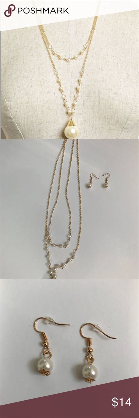 Multi Pearl Drop Necklace 16” Earring Set Nwt Pearl Drop Necklace