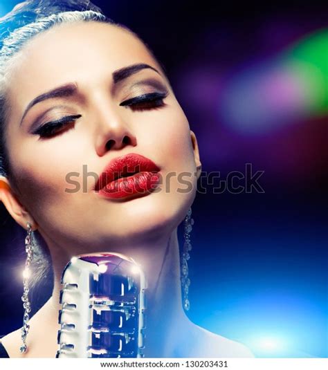 Singing Woman Retro Microphone Beauty Glamour Stock Photo 130203431