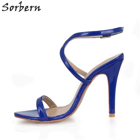 Sorbern Royal Blue Ladies Shoes Size 43 One Strap Open Toe Shoes Ladies Stiletto Summer Sandals