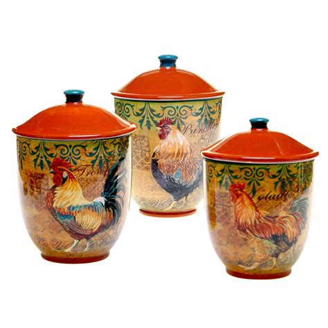 Certified International Rustic Rooster Canister 3 Piece Set Canister
