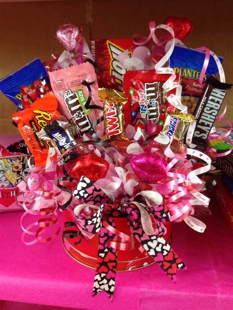 Birthdays, holidays, and anniversaries present great opportunities to create your own specially made bouquet of. Valentine Tin Candy bouquet | Valentines candy bouquet ...