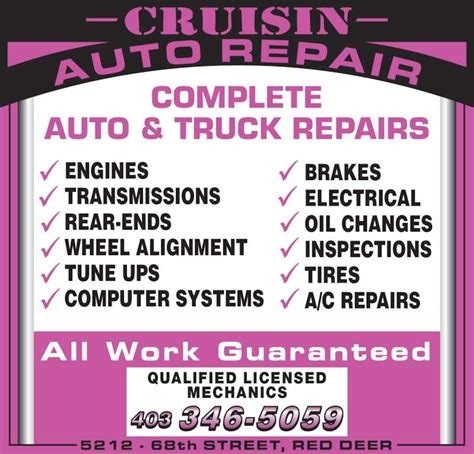 We are a family run business that has been servicing the monterey peninsula's automotive needs for over 40 years. Cruisin' Auto Repair - Red Deer, AB - 5212 68 St | Canpages