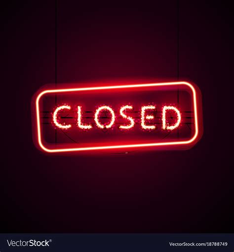Glowing Closed Neon Sign With Glitter Royalty Free Vector