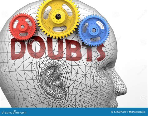 Doubts And Human Mind Pictured As Word Doubts Inside A Head To