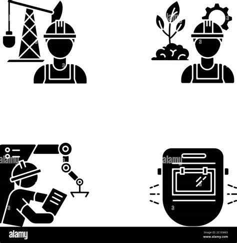 Engineer Job Black Glyph Icons Set On White Space Stock Vector Image