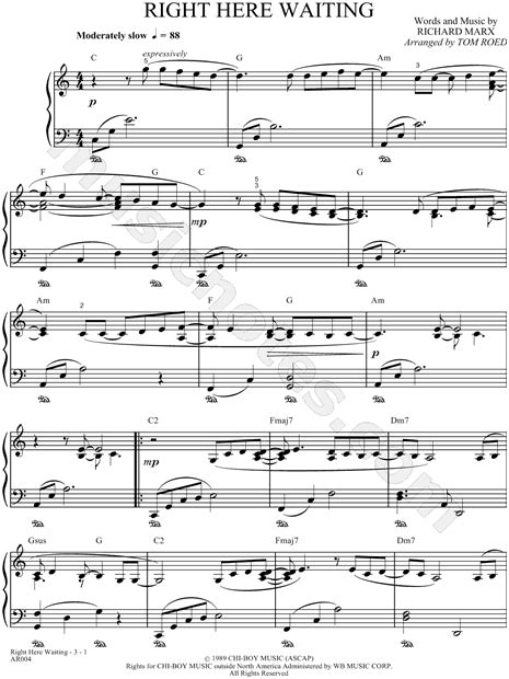 Richard Marx Right Here Waiting Sheet Music Piano Solo In C Major