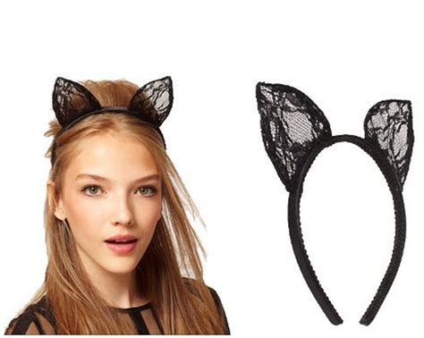 Newest Trent Women Lady Cute Black Lace Cat Ear Headband Hair Accessory