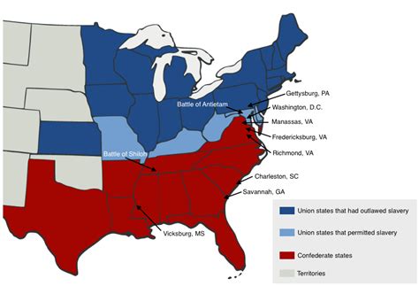 Confederate And Union States Map Map