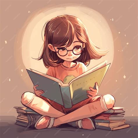 Premium Photo Cute Young Woman Reading Book Anime Style Background