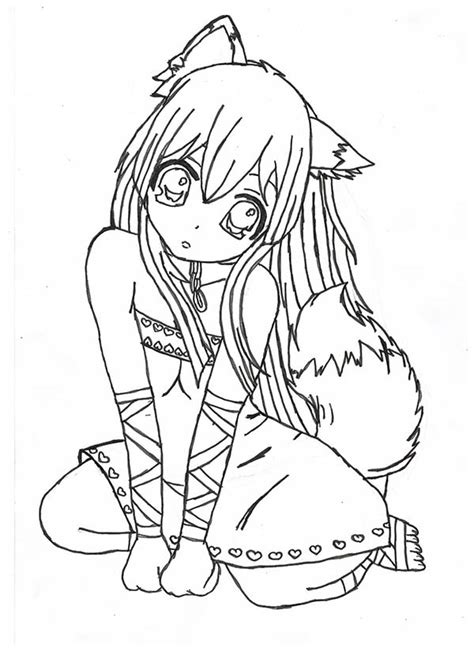 Chibi Fox Girl Anime Coloring Page Coloring Sky
