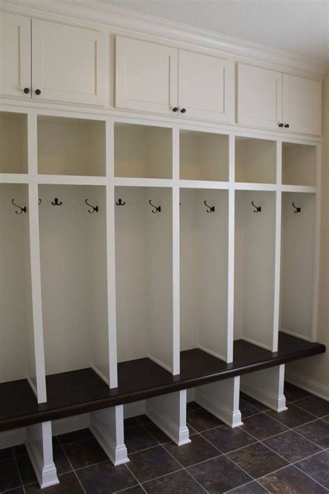 Custom Built Mudroom Lockers With Upper Cabinets Solid Maple Bench Matching Base Molding And