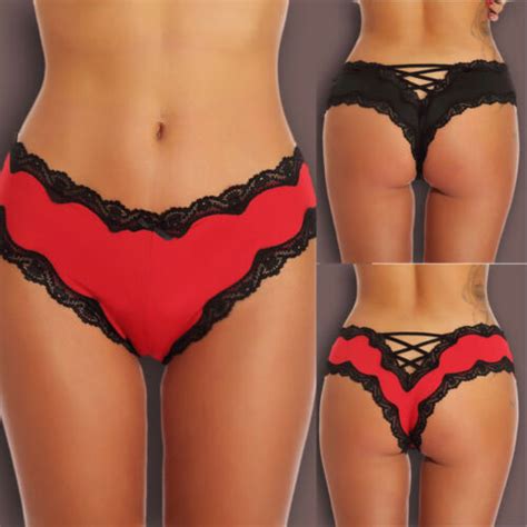 Womens Sexy V Back Criss Cross Lingerie Lace Trim Thong G String Panties Us Ebay
