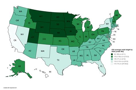 Average Male Height In The Usa By State Under 40s R Mapporn