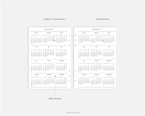A5 Inserts 2022 2023 Calendar L Printable Yearly Overview Etsy Canada