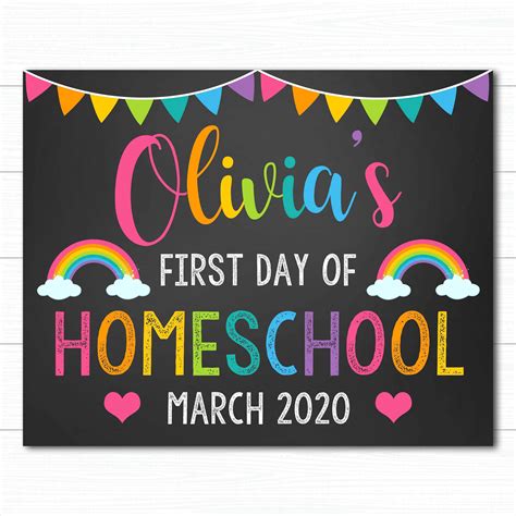 First Day Of Homeschool Sign Girl First Day Of Homeschool Sign