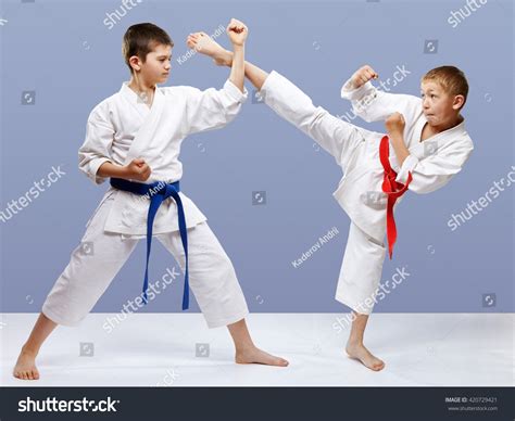 Kick Leg Block Doing Sportsmen Karategi Stock Photo 420729421