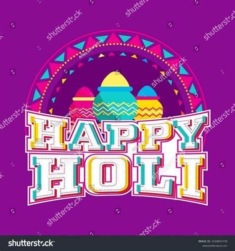 Sticker Style Happy Holi Font With Mud Pots Full Of Dry Color Gulal