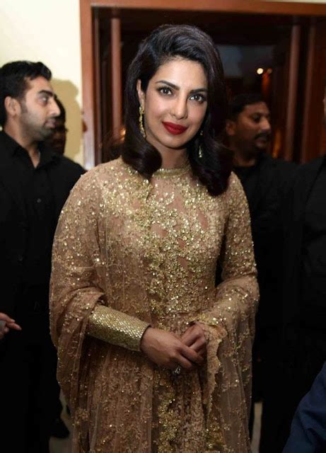 Bollywood Actress Saree Collections Priyanka Chopra In Golden Embellished Sabyasachi Anarkali Suit