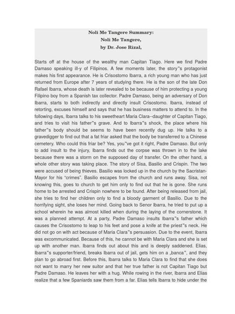 Noli Me Tangere Summary Noli Me Tangere By Dr Jose Rizal Pdf